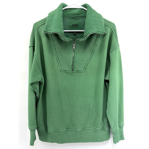aerie Tops - Aerie Down To Earth Quarter 1/4 Zip Sweatshirt Oversized Distressed Women XXS